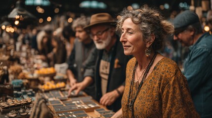 A Vibrant Artisanal Market Scene with Handcrafted Goods and Visitors