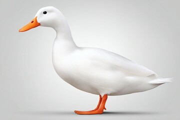 Fototapeta premium white duck with orange bill and feet in side pose on neutral background