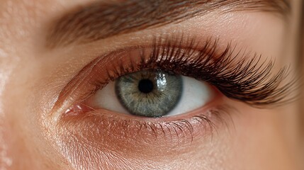 Obraz premium Close-Up View of Eye with Beautiful Hybrid Eyelash Extensions