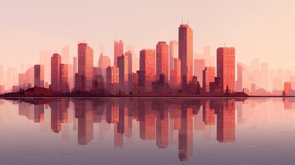 Obraz premium Sunrise city skyline reflection