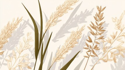 Delicate beige and brown grasses with soft shadows