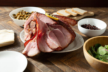 A view of a spiral sliced ham.