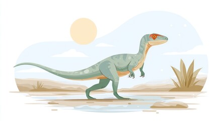 Dinosaur illustration in a desert landscape