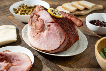 A view of a spiral sliced ham.