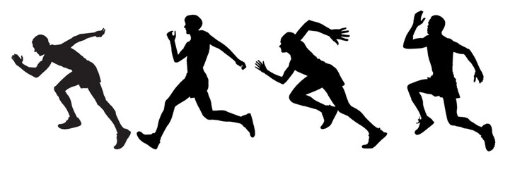 Set of isolated vector silhouettes of run.Jogger group run, running, jogging people, men and women set of vector silhouette on isolated white background.