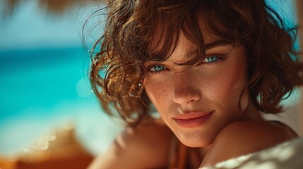 Effortless Short Hair Waves on a Sunbed in Bright Tropical Setting