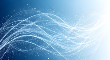 Abstract Blue Wave Background with Sparkling Particle Trails | Modern Digital Design for Technology, Science and Business Communications