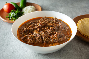 A view of a bowl of beef barbacoa.