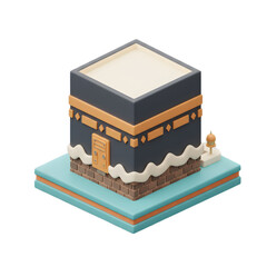 The Kaaba 3D Icon, Minimalist Clay Illustration on Transparent Background