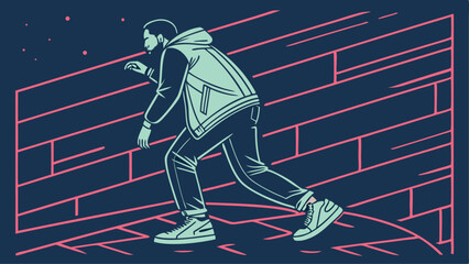 A stylized person explores a geometric design, perfect for modern apparel or edgy urban art projects.