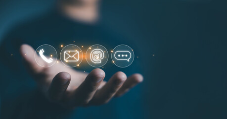 icon for call, phone, message, and email for customer service. Contact Us Concept, help from...