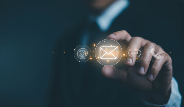 icon for call, phone, message, and email for customer service. Contact Us Concept, help from support of corporate business. Contact and communicate with clients on internet online