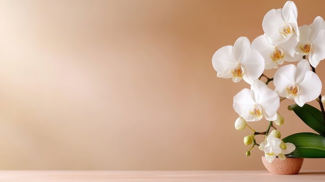 Delicate white-pink orchids fading into a pastel pinkish-white background, minimal and emotionally ethereal