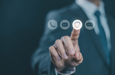 icon for call, phone, message, and email for customer service. Contact Us Concept, help from support of corporate business. Contact and communicate with clients on internet online
