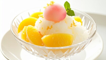 Fototapeta premium 白桃と氷のサマーデザート