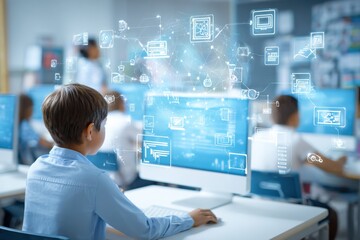 symbol floating from screen in classroom