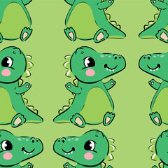 Hand drawn Seamless pattern with cute baby dragons, cartoon vector illustration for kids
