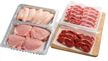 Fresh and Frozen Meat isolated on white or transparent background