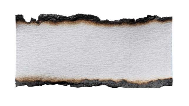 Burnt paper isolated on transparent background with torn edges and textured surface