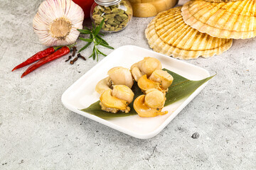 Delicous luxury baked seafood scallops