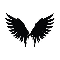 Fototapeta premium Detailed black angel wings with dripping paint silhouette vector illustration