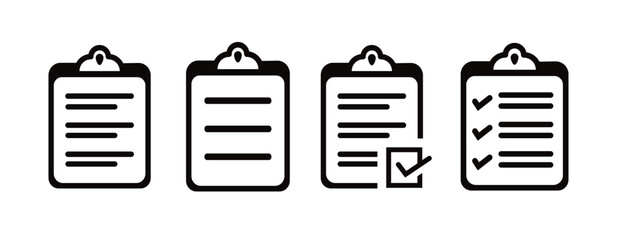 Icon Set tablet with paper clip. Symbol for check or task tracker. Coach's tactical board. Register or terms of reference.