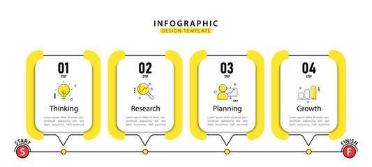 Business infographic template. 4 Step timeline journey. Process diagram, 4 options on white background, Infograph elements, technology,  education, modern vector illustration.	

