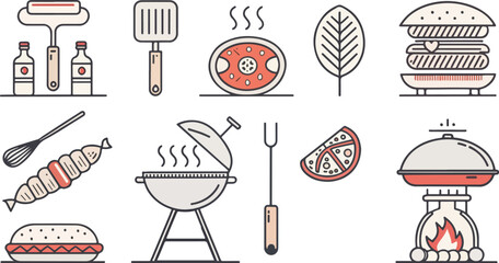 Set of Grill vector design, Grill Illustration vector design, Grill Chicken icon vector design