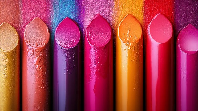 Bright lipstick shades in rainbow colors provide beauty and cosmetic product variety