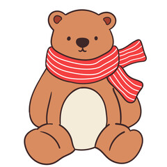 Obraz premium Bear with winter scarf hand drawn illustration