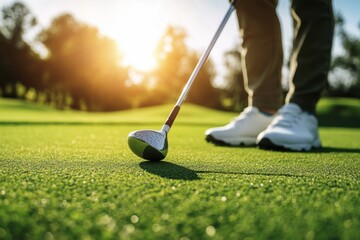 golfer with golf club at morning