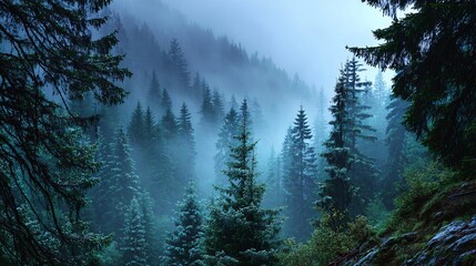 Ethereal Forest in Heavy Fog with Serene Ambiance and Quiet Atmosphere