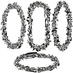 Grey chain frames. Rough oval borders. Textured loop set. Vector ring collection.