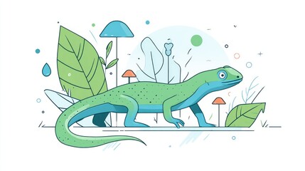 Obraz premium Cute lizard in a botanical scene