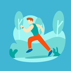 A man running and exercising in a park. Flat design illustration, perfect for fitness, health, lifestyle, and sport concepts.