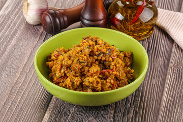 Vegan garnish - lentil with vegetables