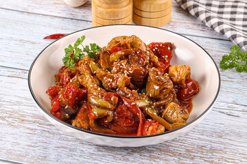 Pork with oyster sauce and vegetables