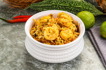 Indian cuisine - Biryani rice with prawn
