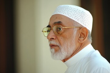 portrait of senior man with kopiah and white clothes