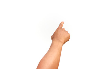 Hand pointing upwards on a white background, conveying direction or selection, emphasizing...