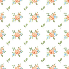 Seamless pattern minimalist repeating background with watercolor flowers and leaf. Fabric wallpaper print texture. Perfectly for backdrop, wrapped paper, linen.