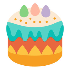 Festive easter cake decorated with colorful eggs and frosting