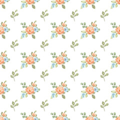 Seamless pattern minimalist repeating background with watercolor flowers and leaf. Fabric wallpaper print texture. Perfectly for backdrop, wrapped paper, linen.