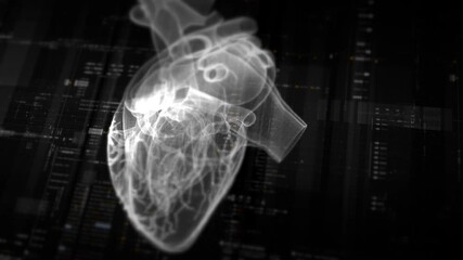 Futuristic biomedical concept with advanced holographic scanning and HUD analyzing a patient’s heart using 3D holograms, AR, and real-time medical imaging for cardiac diagnostics - Powered by Adobe