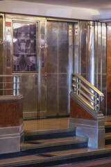 Opulent Art Deco interior architecture inside lobby, atrium or foyer on historic ocean liner style...