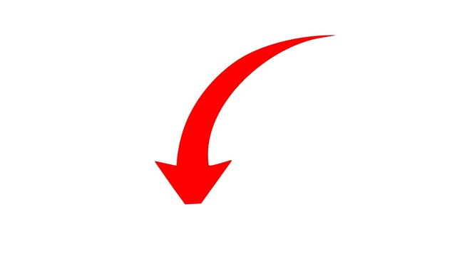 Animated Red Down Arrow Video - Decline Loss Decrease Trend Symbol, arrow going down stock icon on white background. Bankruptcy, financial market crash, downward trend, downward red arrow