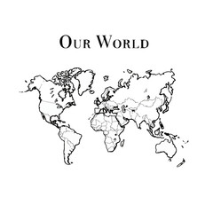Fototapeta premium Blank World Map Outline – Black and White Political Vector Map of Continents and Country Borders on a white background 