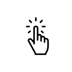 A simple line drawing of a hand with a finger pointing and radiating lines transparent background , no background