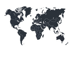 Obraz premium World Map Outline – Black and White Political Map of Continents with Country Borders