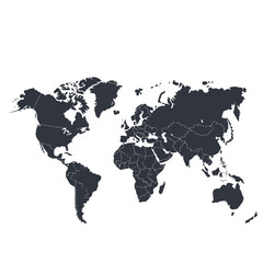 Obraz premium World Map Outline – Black and White Political Map of Continents with Country Borders